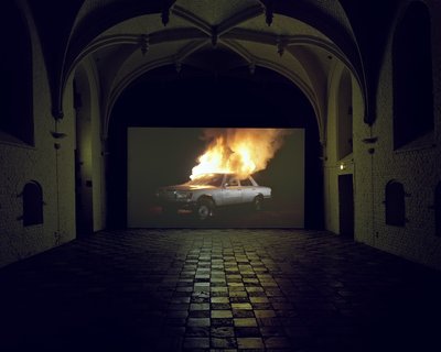 Burning Car installed at De Vleeshal, Middelburg, 2008. Photo: SUPERFLEX