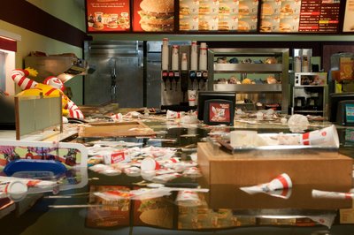 Still image from Flooded McDonald's, 2009. 