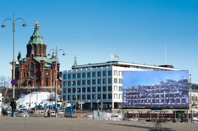 Modern Times Forever (Stora Enso Building), 2011 installed for IHME Festival, Helsinki.