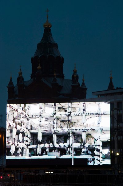 Modern Times Forever (Stora Enso Building), 2011 installed for IHME Festival, Helsinki.