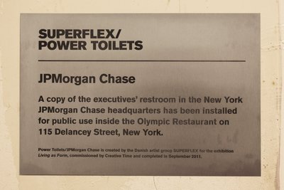 Power Toilets/JPMorgan Chase installed inside the Olympic Restaurant, New York City, 2011. Detail.