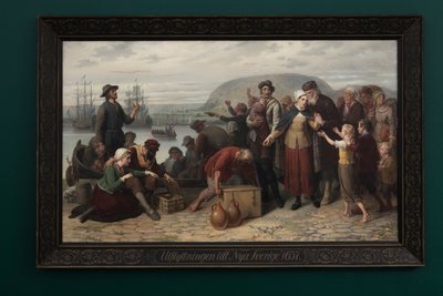Gustaf Brusewitz: Vår första utflyttning från Göteborg till Nya Sverige, 1882 installed at Lunds Konsthall, Lund, 2016.