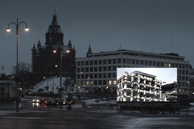 Modern Times Forever (Stora Enso Building, Helsinki) installed for IHME Festival, Helsinki, 2011.